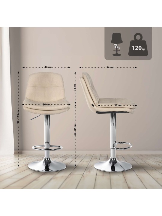 Banqueta alta tecido Laurel cromado, creme