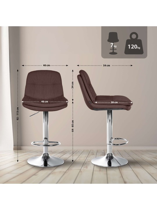 Banqueta alta tecido Laurel cromado, castanho