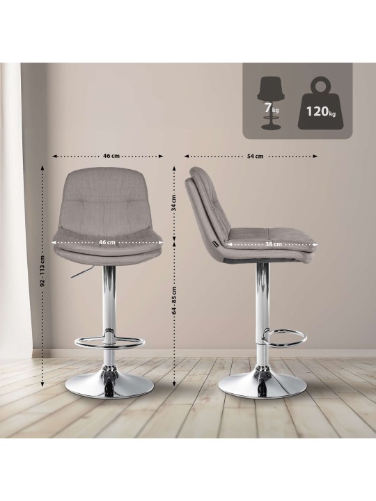 Banqueta alta tecido Laurel cromado, cinza