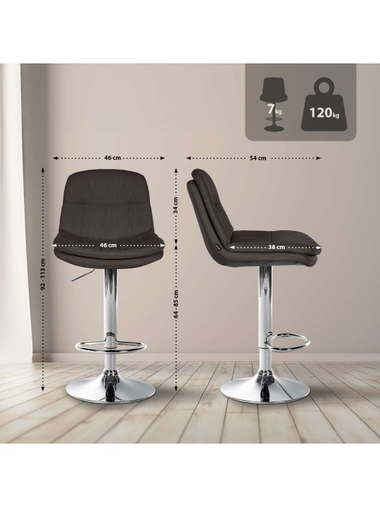 Banqueta alta tecido Laurel cromado, cinza escuro