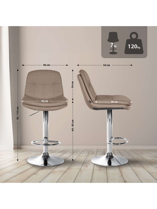 Banqueta alta tecido Laurel cromado, taupe