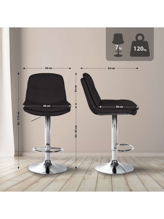 Banqueta alta tecido Laurel cromado, preto