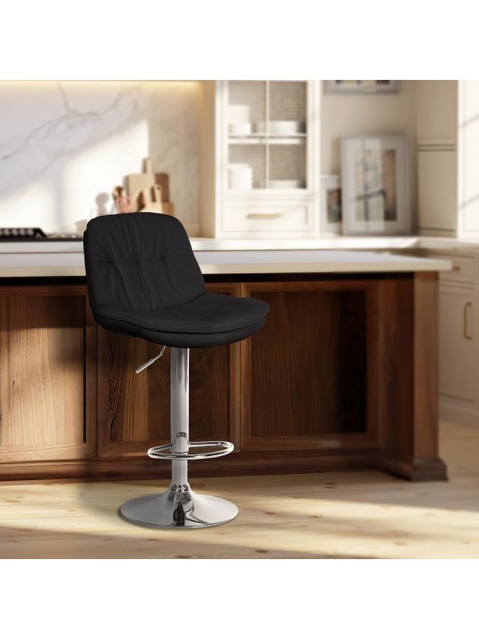 Banqueta alta tecido Laurel cromado, preto