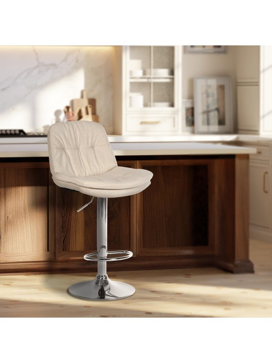 Banqueta alta tecido Laurel cromado, creme