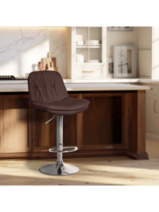 Banqueta alta tecido Laurel cromado, castanho