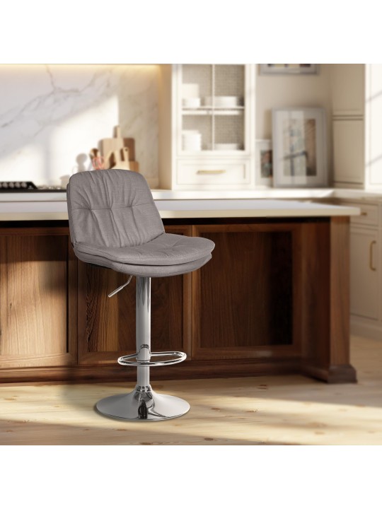 Banqueta alta tecido Laurel cromado, cinza