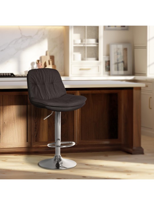 Banqueta alta tecido Laurel cromado, cinza escuro