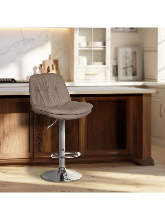 Banqueta alta tecido Laurel cromado, taupe