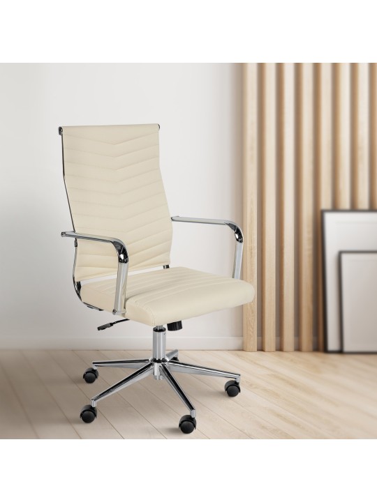 Cadeira de escritório de couro sintético Canby, creme