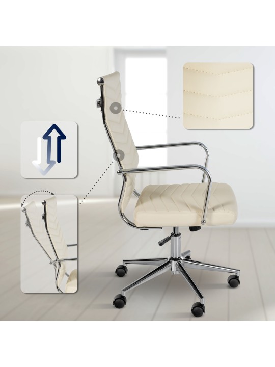 Cadeira de escritório de couro sintético Canby, creme