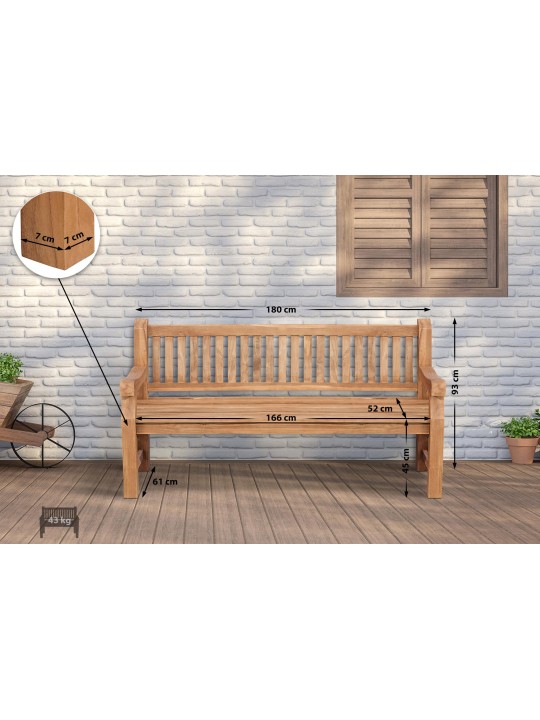 Banco de teca Jackson V2 180 cm, teca Banco de teca Jackson V2 180 cm, teca