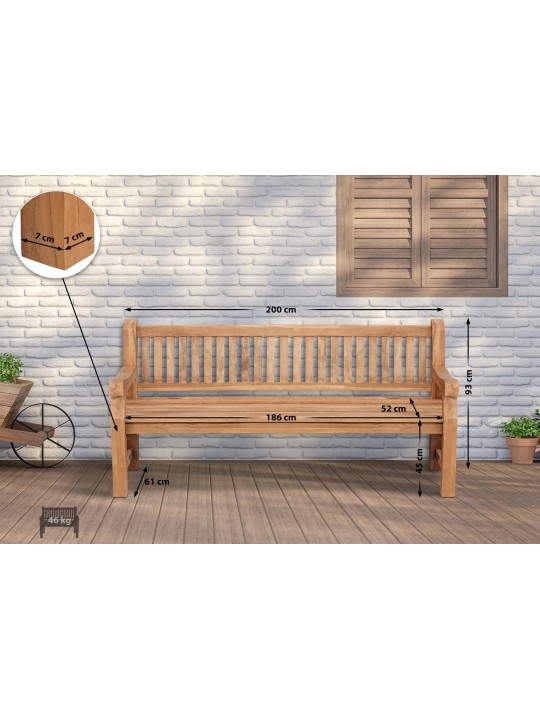 Banco de teca Jackson V2 200 cm, teca Banco de teca Jackson V2 200 cm, teca