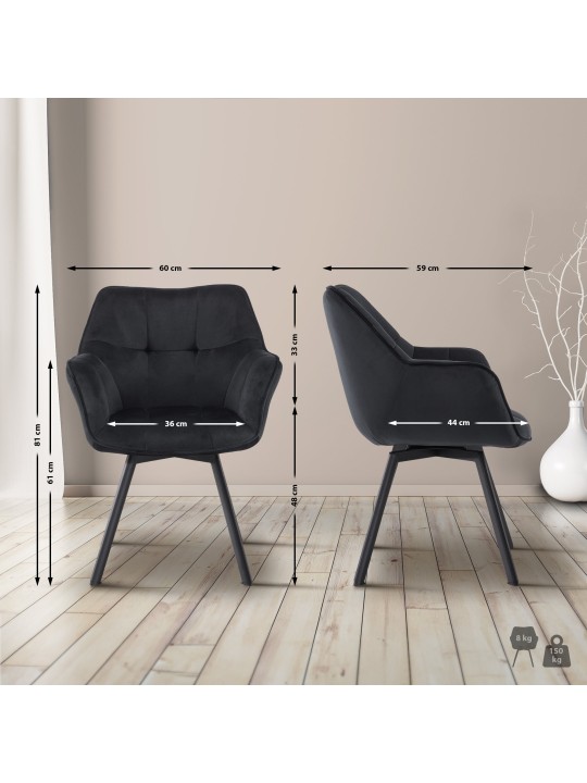 Cadeira da sala de jantar Jordi veludo, preto Cadeira da sala de jantar Jordi veludo, preto