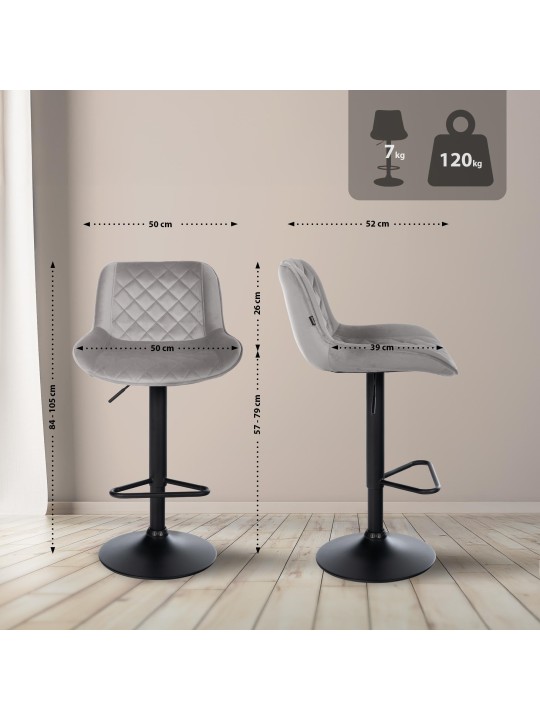 Banqueta alta Kasson veludo, cinza