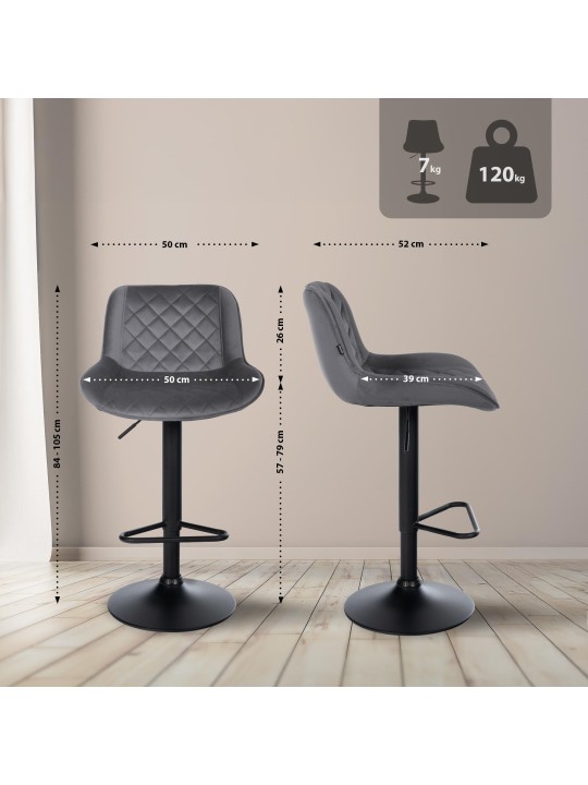 Banqueta alta Kasson veludo, cinza escuro