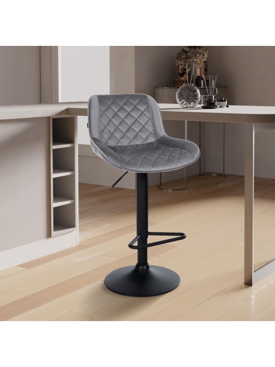 Banqueta alta Kasson veludo, cinza escuro