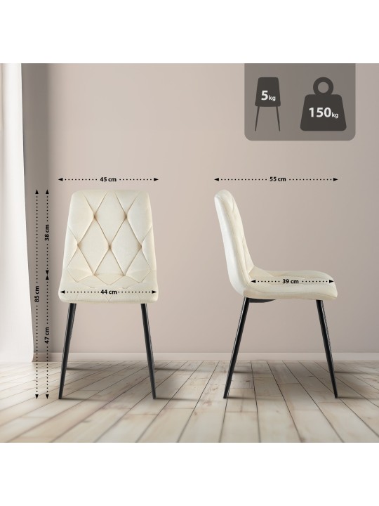 Conjunto de 2 cadeiras de jantar de veludo Clairton, creme Conjunto de 2 cadeiras de jantar de veludo Clairton, creme