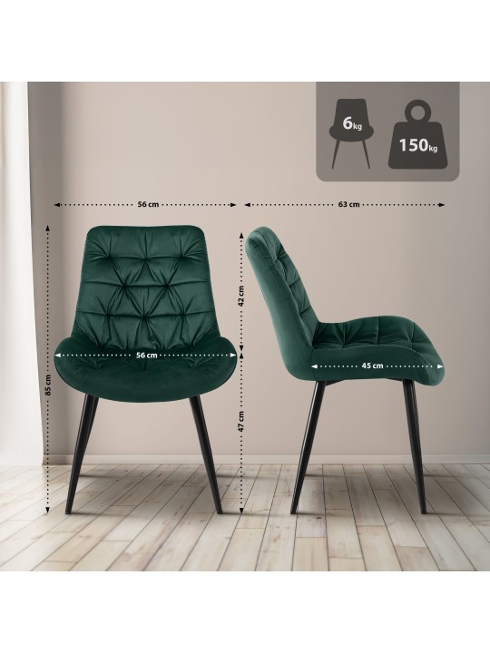 Conjunto de 2 cadeiras de jantar Rossford, verde Conjunto de 2 cadeiras de jantar Rossford, verde