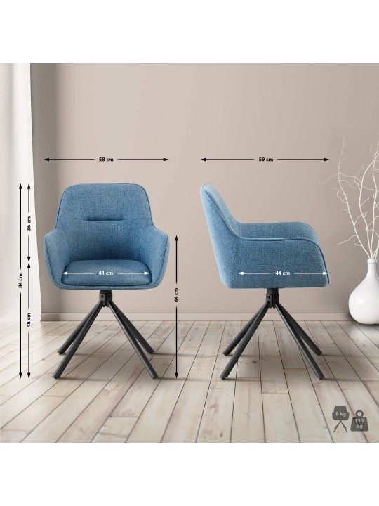 Conjunto de 2 cadeiras tecido Tipton, azul Conjunto de 2 cadeiras tecido Tipton, azul