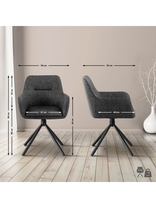 Conjunto de 2 cadeiras tecido Tipton, cinza escuro