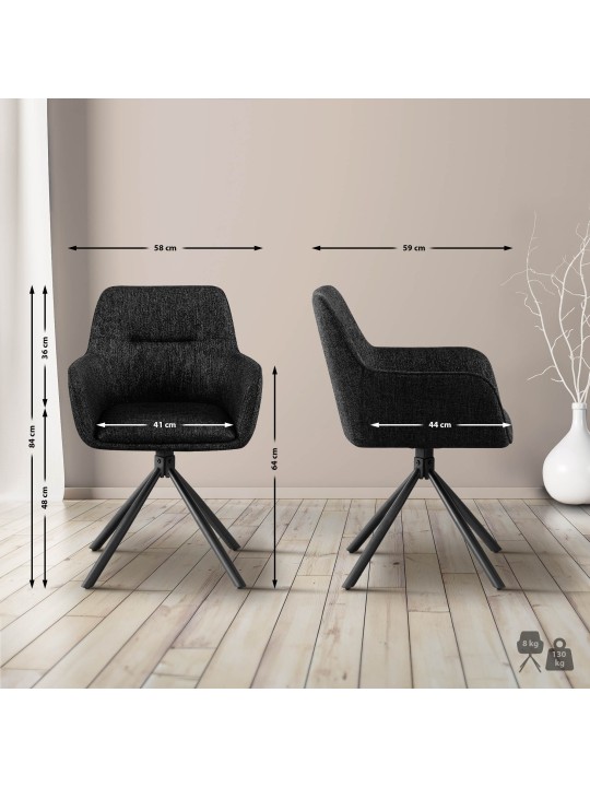 Conjunto de 2 cadeiras tecido Tipton, preto