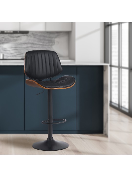 Conjunto de 2 bancos altos em pele sintética Clawson, nogueira/preto