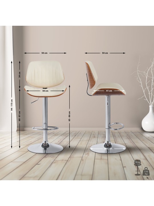 Conjunto de 2 bancos altos Clawson em pele sintética cromada, nogueira/creme Conjunto de 2 bancos altos Clawson em pele sintética cromada, nogueira/creme