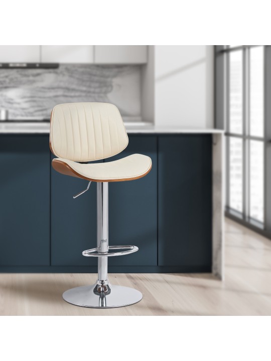 Conjunto de 2 bancos altos Clawson em pele sintética cromada, nogueira/creme Conjunto de 2 bancos altos Clawson em pele sintética cromada, nogueira/creme