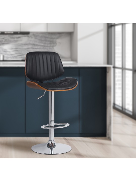 Conjunto de 2 bancos altos Clawson em pele sintética cromada, nogueira/preto