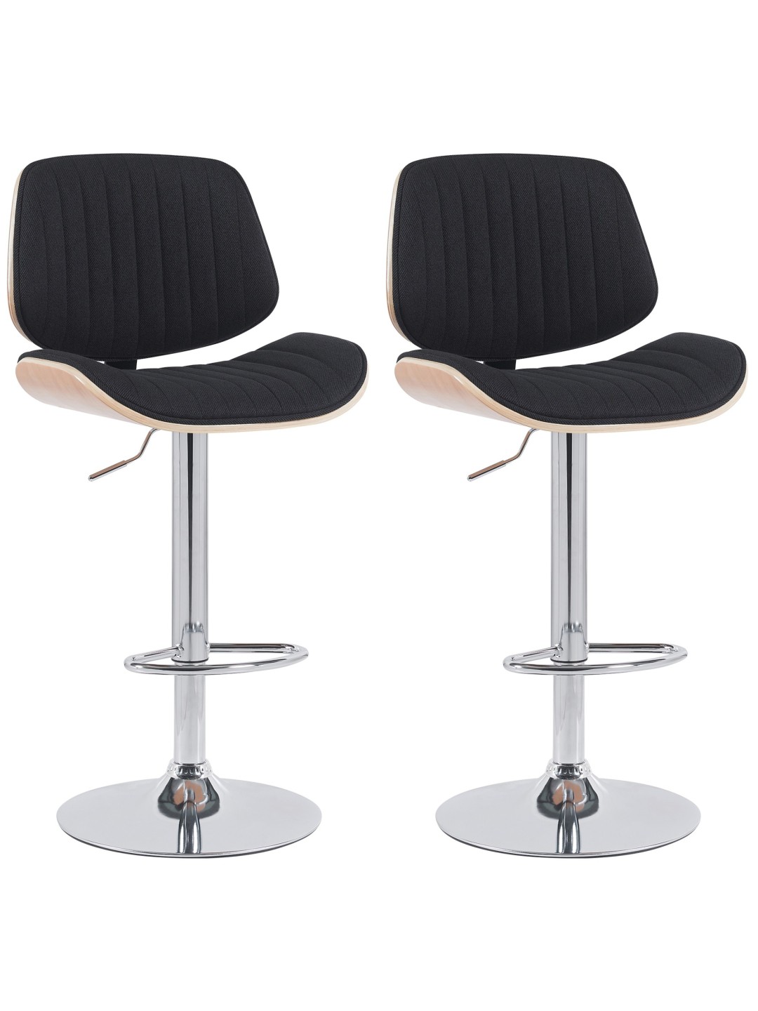 Conjunto de 2 bancos altos em tecido Clawson cromado, natural/preto
