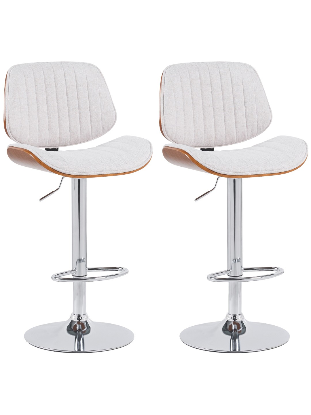 Conjunto de 2 bancos altos em tecido Clawson cromado, nogueira/creme
