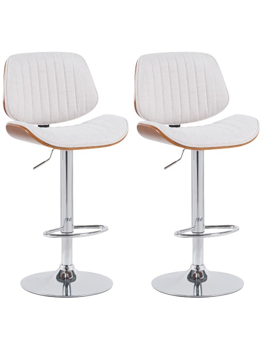Conjunto de 2 bancos altos em tecido Clawson cromado, nogueira/creme