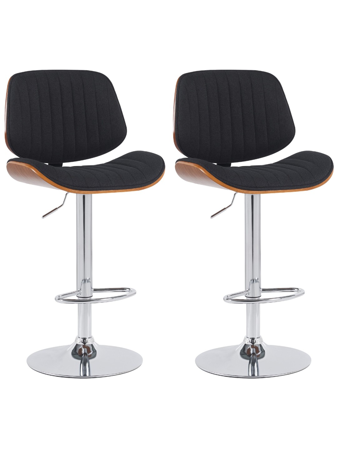 Conjunto de 2 bancos altos em tecido Clawson cromado, nogueira/preto