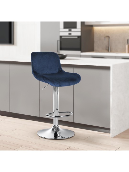 Conjunto de 2 bancos altos Solon veludo cromado, azul
