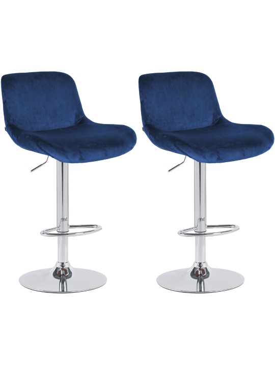 Conjunto de 2 bancos altos Solon veludo cromado, azul