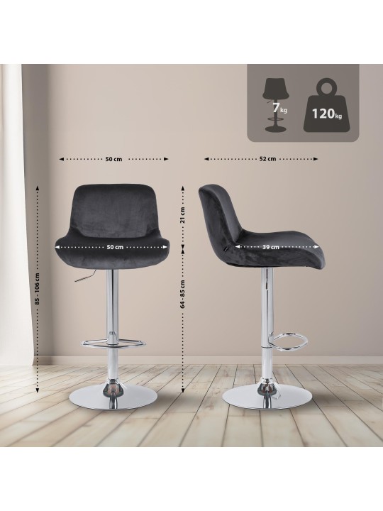 Conjunto de 2 bancos altos Solon veludo cromado, preto