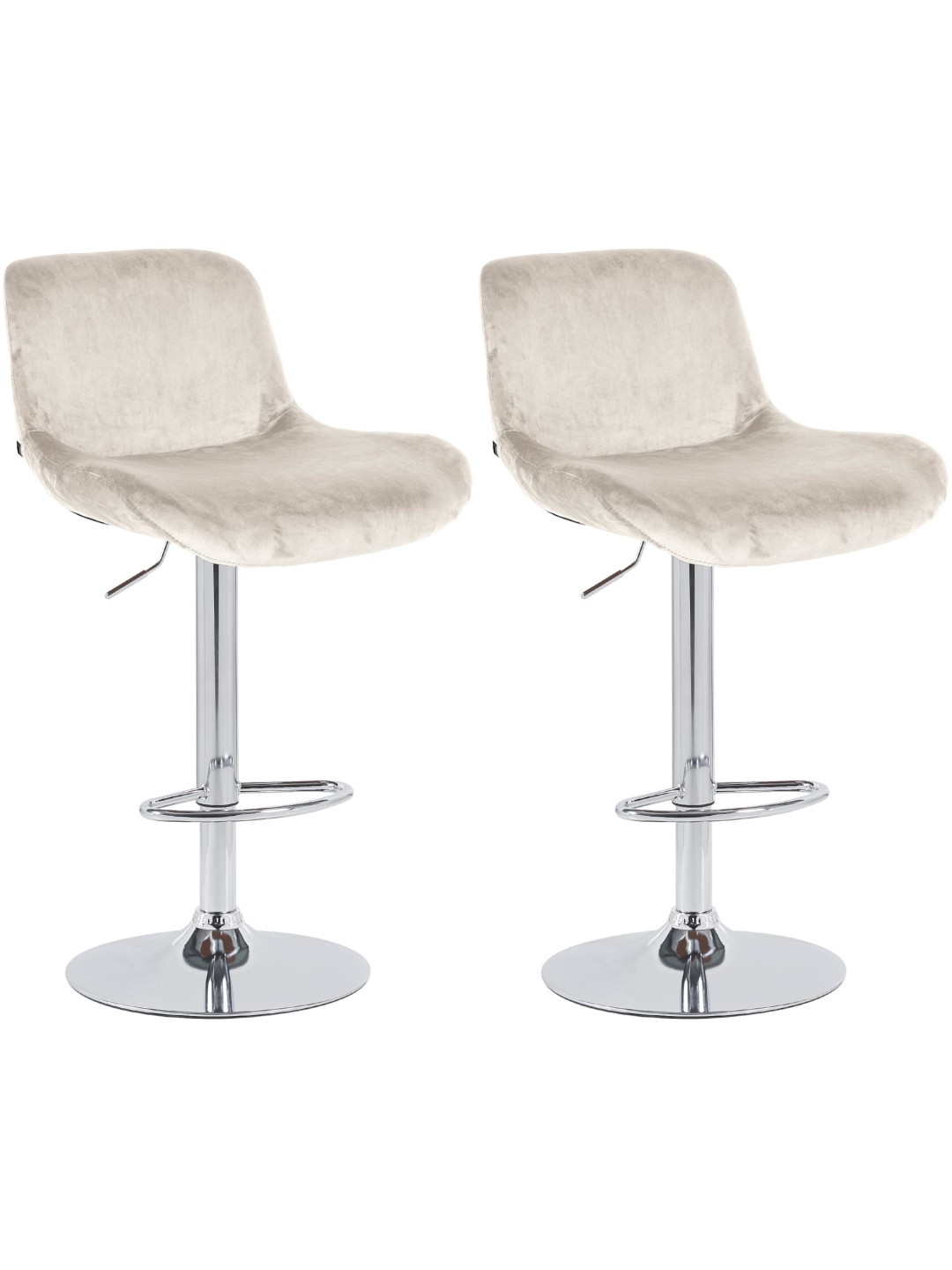Conjunto de 2 bancos altos Solon veludo cromado, creme