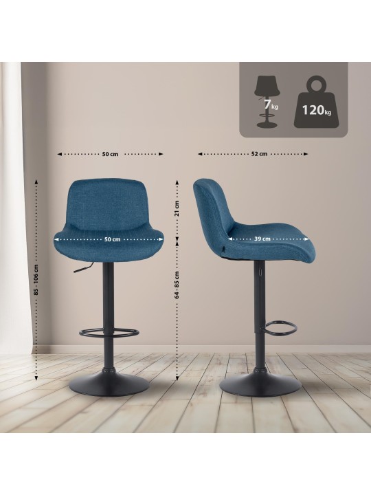 Conjunto de 2 bancos altos em tecido Solon, azul Conjunto de 2 bancos altos em tecido Solon, azul