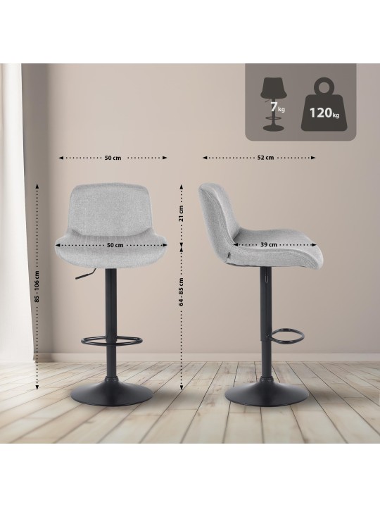 Conjunto de 2 bancos altos em tecido Solon, cinza claro