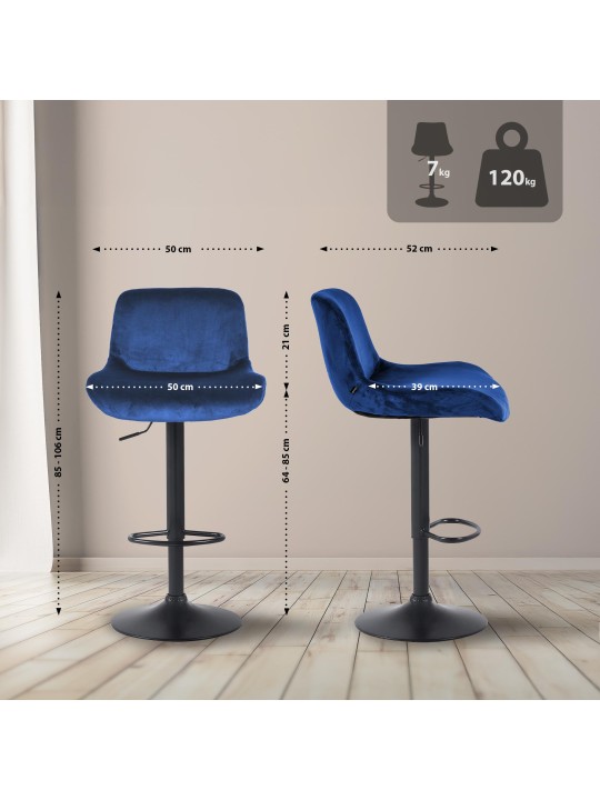 Conjunto de 2 bancos altos Solon veludo, azul