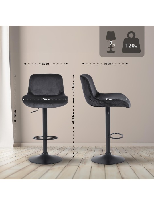 Conjunto de 2 bancos altos Solon veludo, preto
