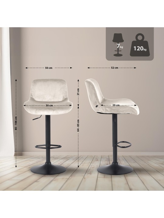 Conjunto de 2 bancos altos Solon veludo, creme Conjunto de 2 bancos altos Solon veludo, creme