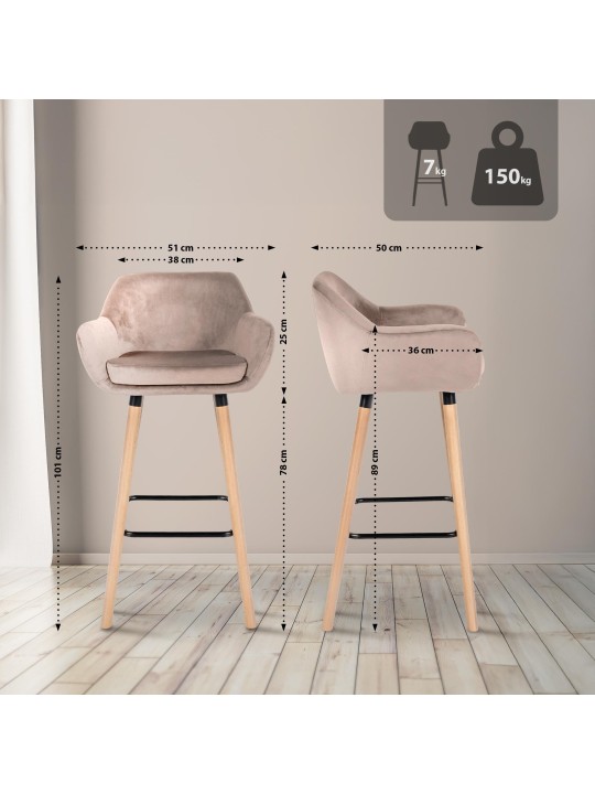 Banqueta alta Grant veludo, cinza claro