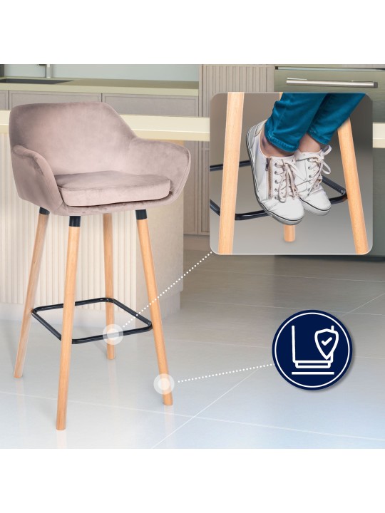 Banqueta alta Grant veludo, cinza claro