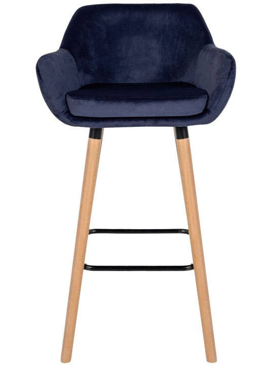 Banqueta alta Grant veludo, azul escuro