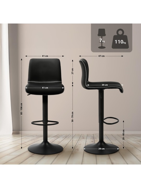 Banqueta alta Henchy couro sintético, preto