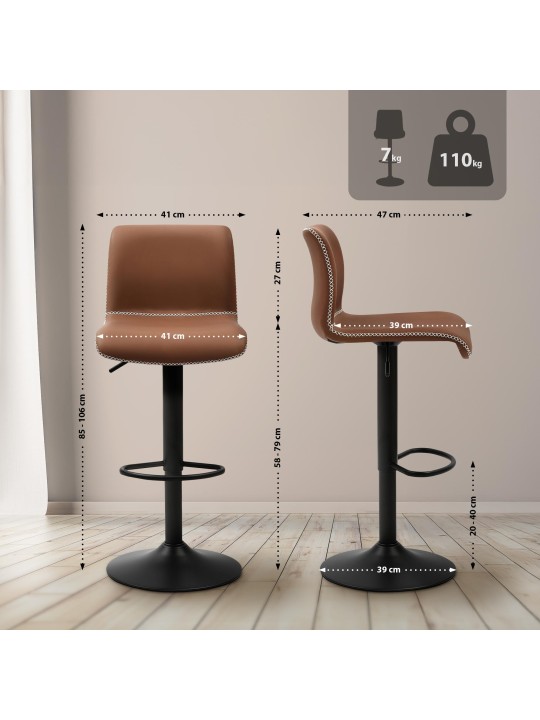 Banqueta alta Henchy couro sintético, castanho