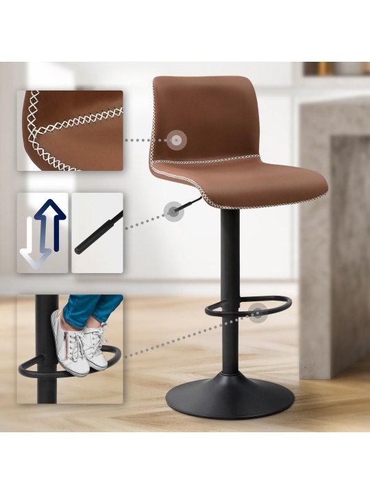 Banqueta alta Henchy couro sintético, castanho