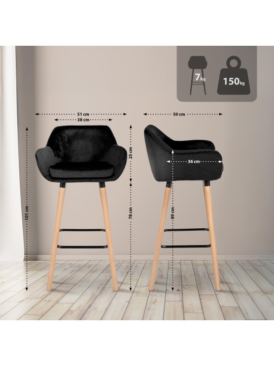 Conjunto de 2 bancos altos Grant veludo, preto Conjunto de 2 bancos altos Grant veludo, preto