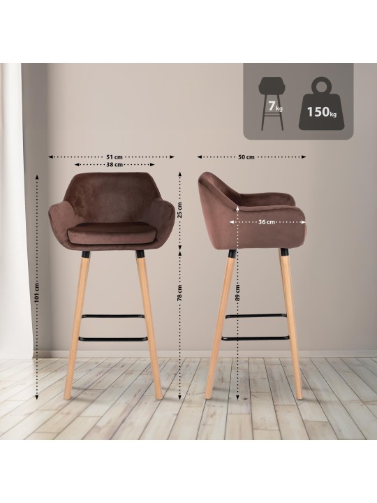 Conjunto de 2 bancos altos Grant veludo, café